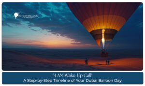 Timeline of Your Dubai Balloon Day featuring early morning pickup, sunrise flight, breakfast, and desert experiences