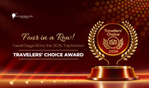 Travel company proudly receiving the TripAdvisor Travelers’ Choice Award for outstanding customer reviews and exceptional travel experiences.
