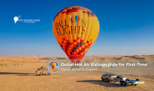 First-time flyers enjoying a hot air balloon ride over Dubai's desert landscape.
