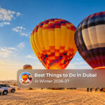Travellers enjoying outdoor attractions and desert experiences in Dubai during the winter season.